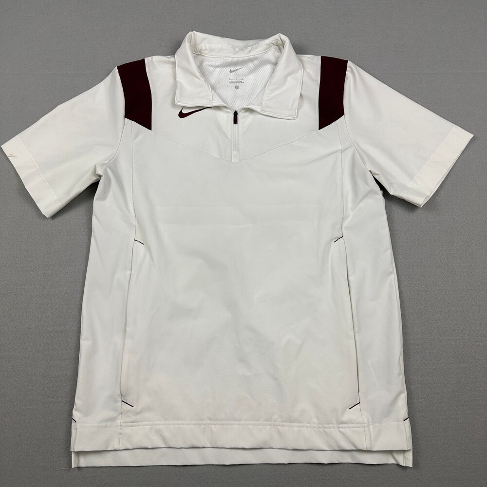 Nike Jacket Men Small White Solid 1/4 Zip Coaches Pullover Pockets Lining S *
